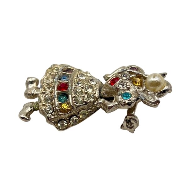 Vintage Articulated Rhinestone Folk Girl Brooch Clogs Figural 1950s Faux Pearl - Picture 10 of 13